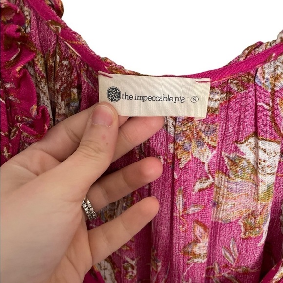The Impeccable Pig Pink Elastic Waist Floral Dress Small - Picture 2 of 5